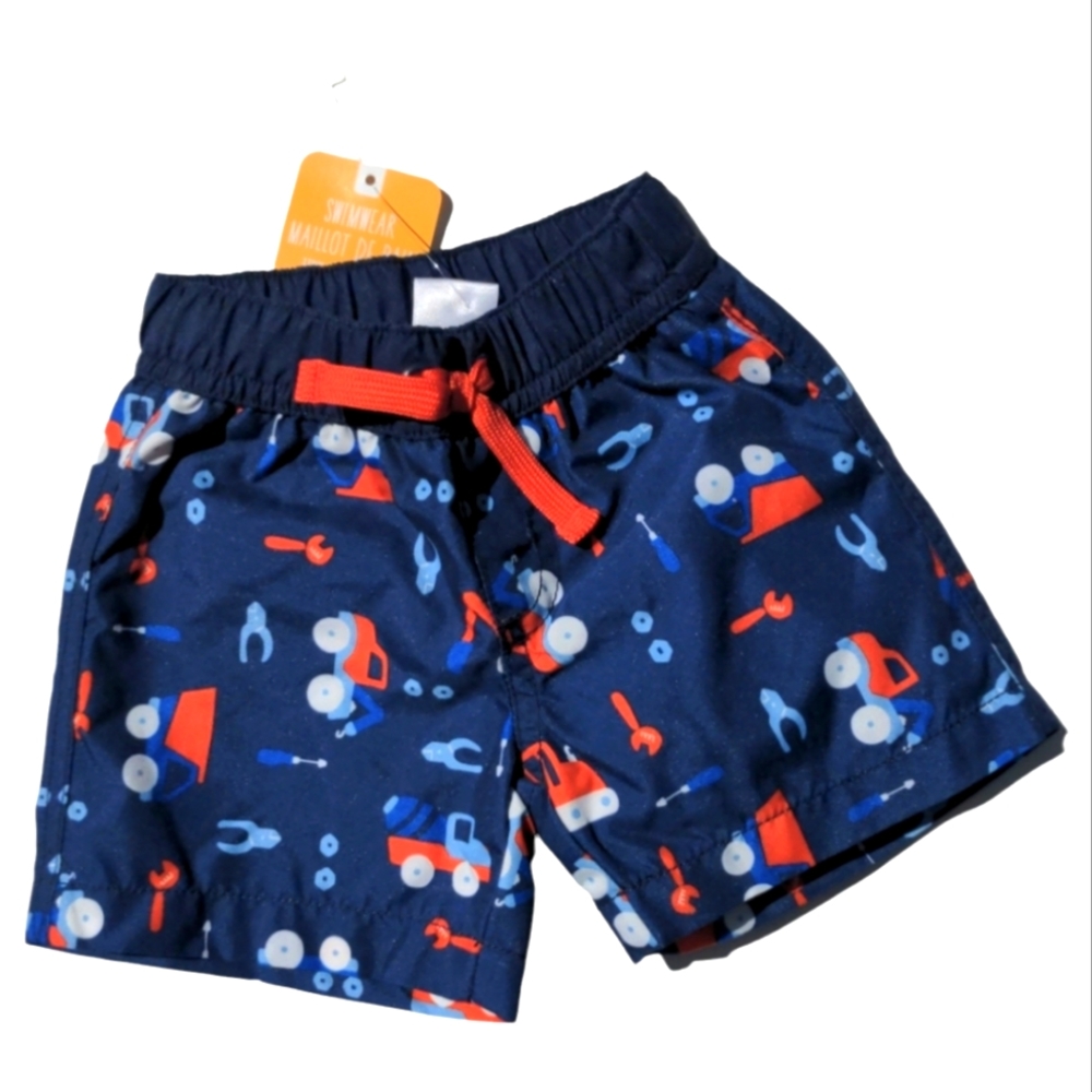 Gymboree Boys Blue Construction Swim Trunks
